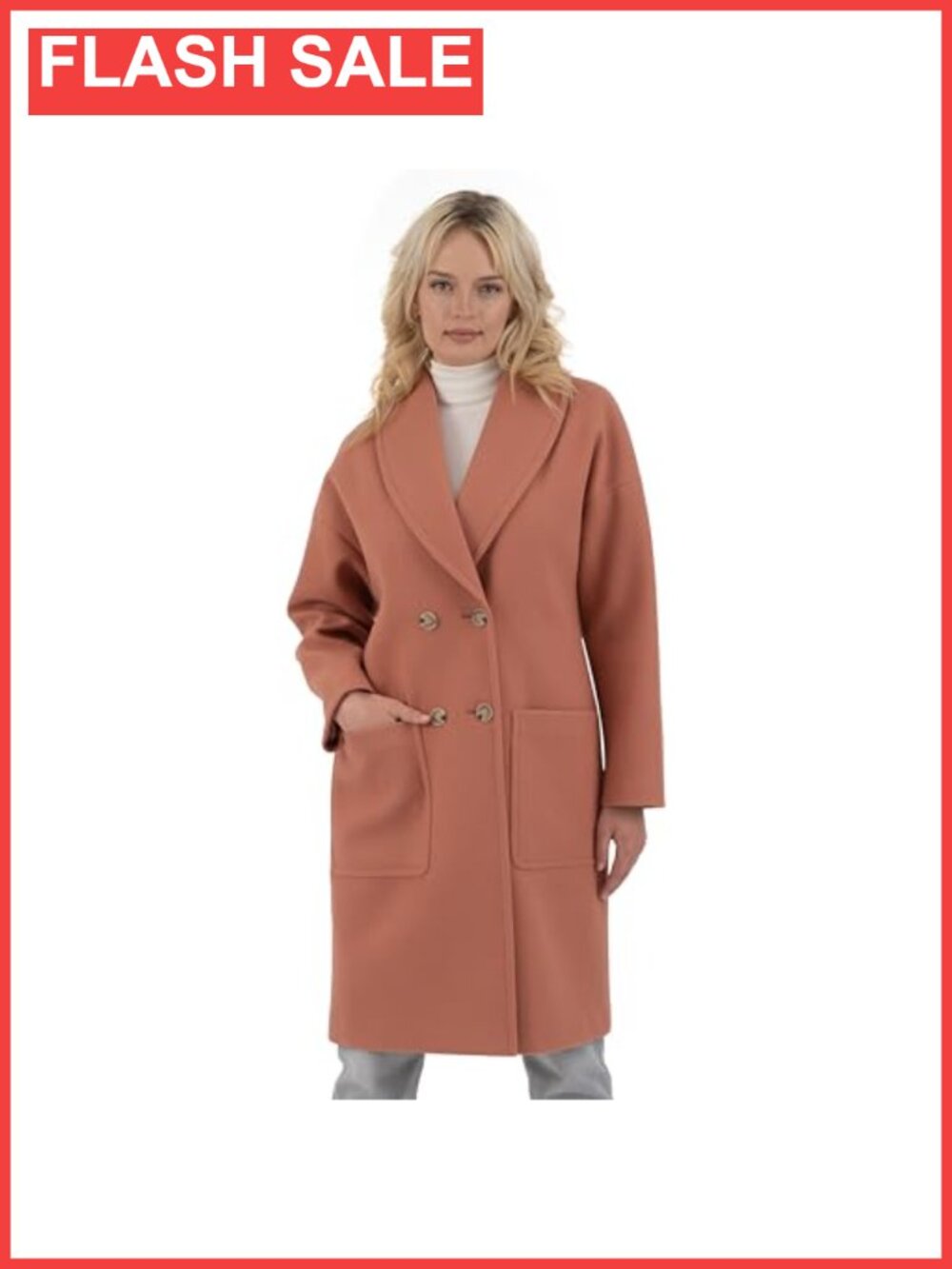 Faux Wool Mid-Length Coat Double-Breasted Notch Collar Overcoat